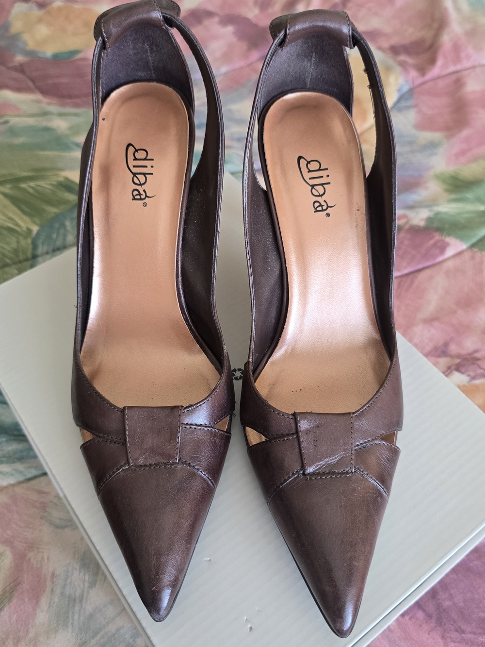diba Brown Pointed Toe Pumps With Side Cutouts